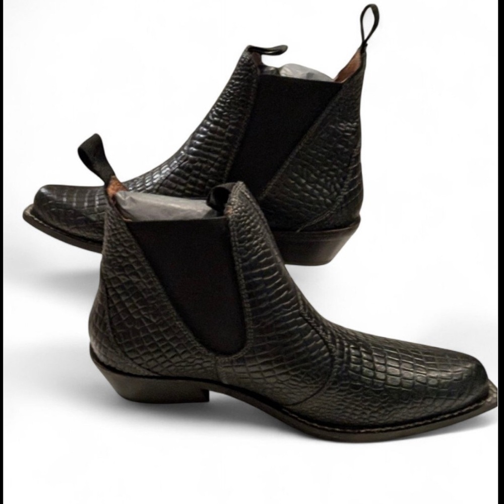 Free People leather Cowboy Black Textured Ankle Boots - Picture 3 of 8